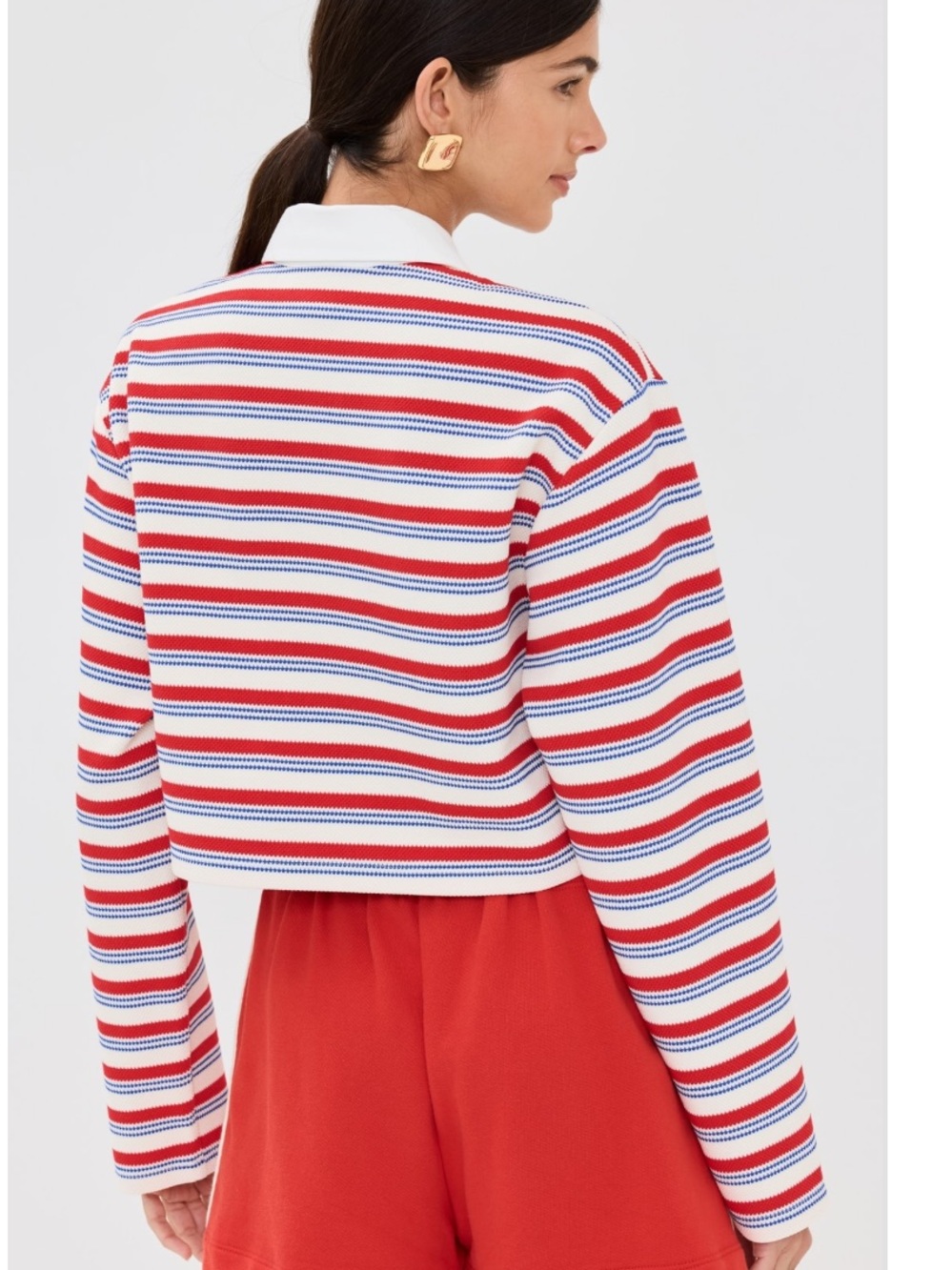 Reformation Anna Long Sleeve Striped Rugby Shirt, NEW - Picture 2 of 10